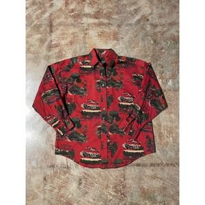 Vintage Bushwacker Forest Graphic Collared Button Down Sz L * Made In USA